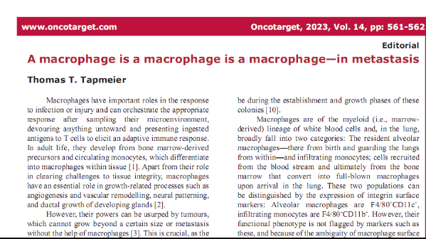 揭示黑色素瘤小鼠模型肺部癌癥轉(zhuǎn)移生長過程中巨噬細胞進化背后的分子機制